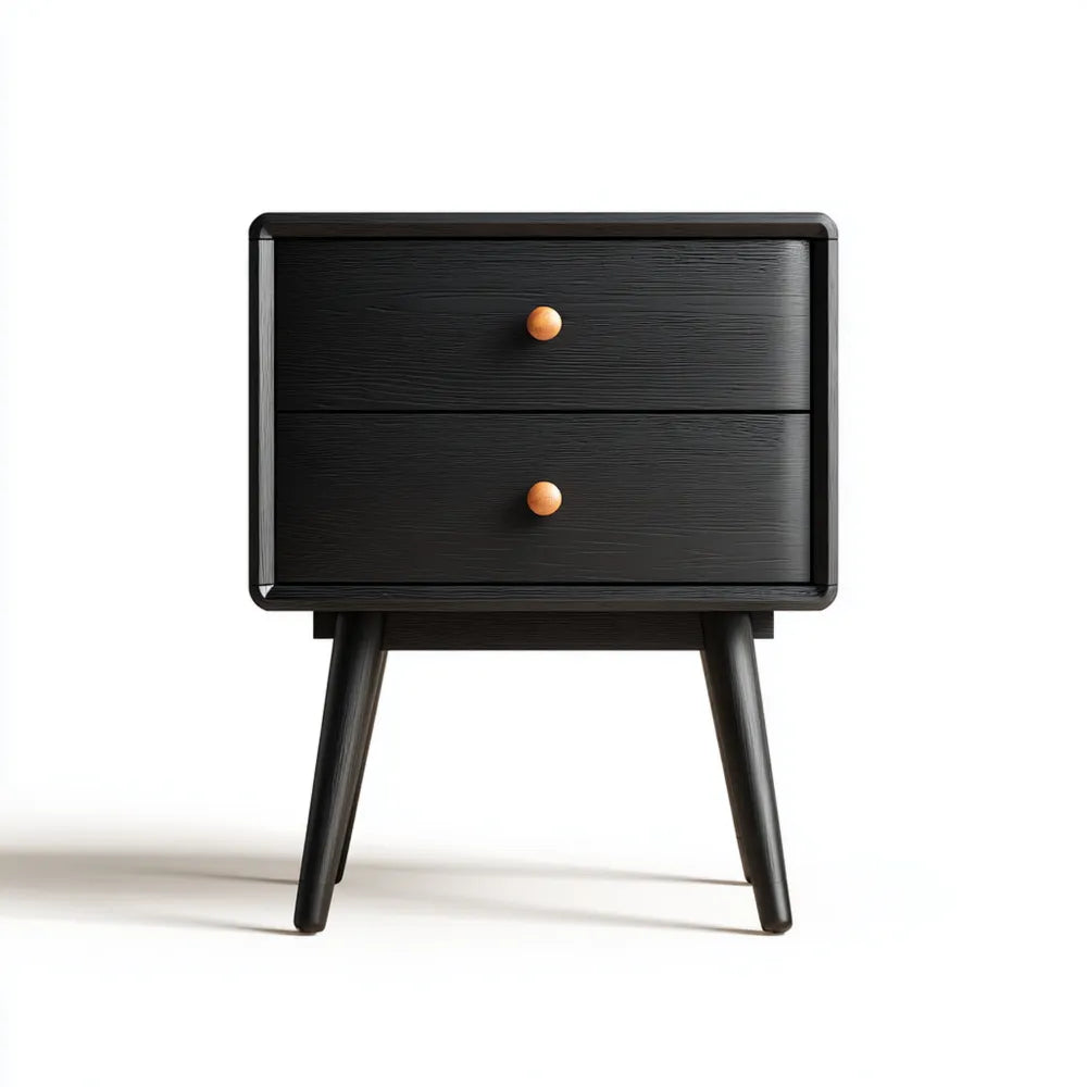 Bedside Table Wooden Two-Drawer 50x40x60 cm - Black - Modern