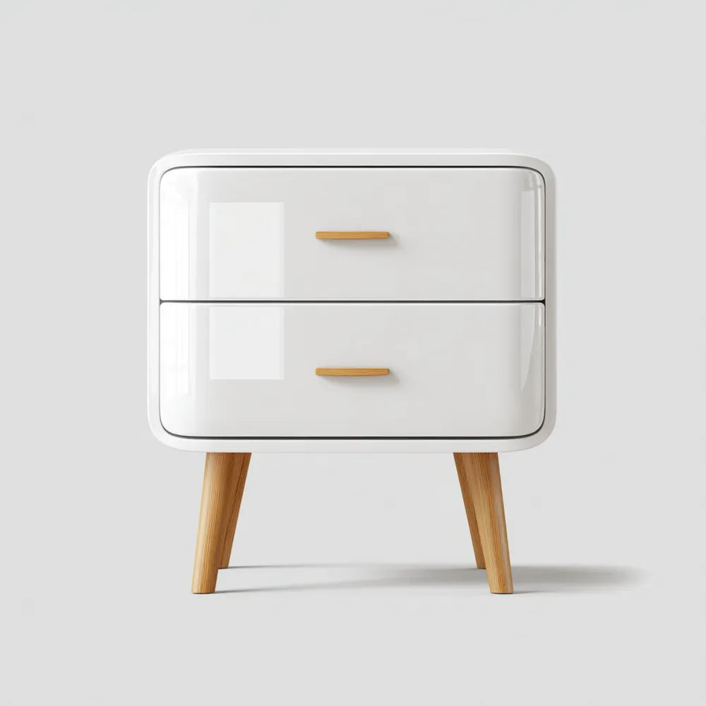 Bedside Table 40x30x50 cm with Wooden Legs - White - Modern Design