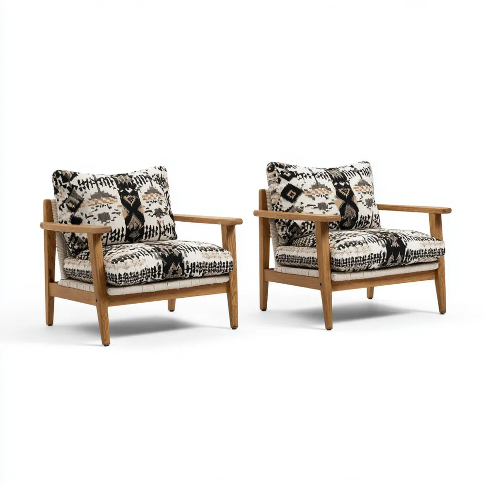 Outdoor Teak Lounge Chairs - 80x75x70 cm - Bohemian Pattern