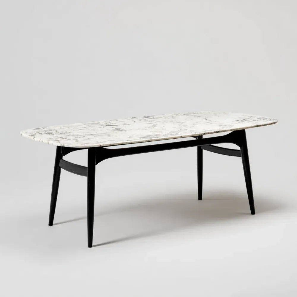 Dining Table 180x90x75 cm - Marble Top - Black Frame - Modern Design