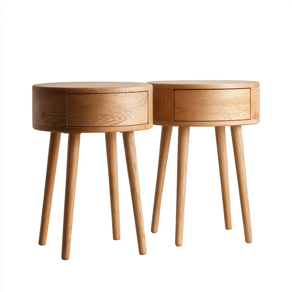 Bedside Tables Set of 2 - Solid Wood - 45x40x35 cm - Light Oak - Scandinavian Style
