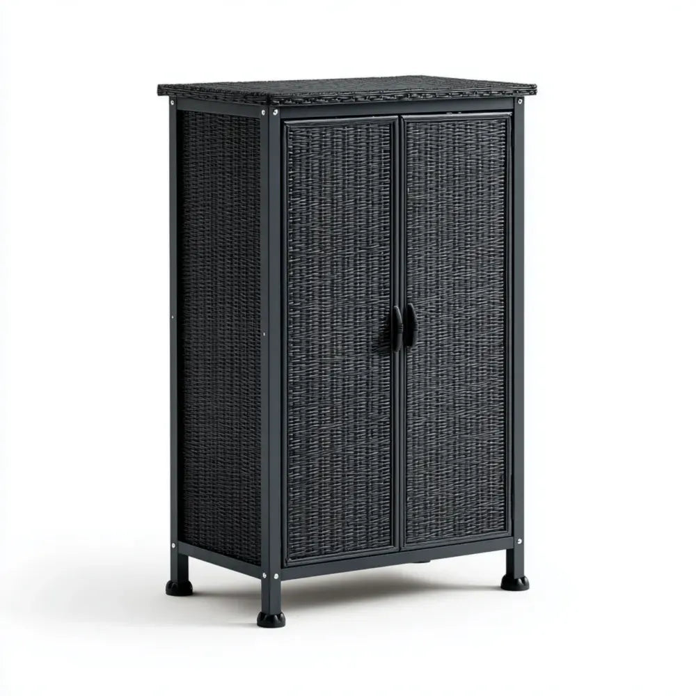 Outdoor Storage Cabinet Wicker 80x40x100 cm - Black - Weatherproof Design
