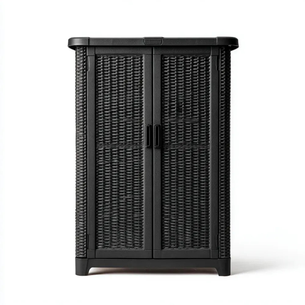 Outdoor Storage Cabinet - Resin Rattan-Look 90x45x100 cm - Black - Weather-Resistant