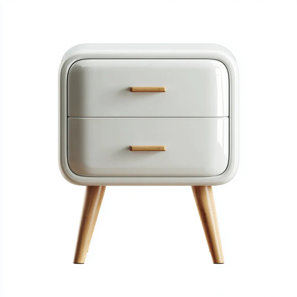 Bedside Table 45x35x55 cm - White Gloss Finish - Mid-Century Modern