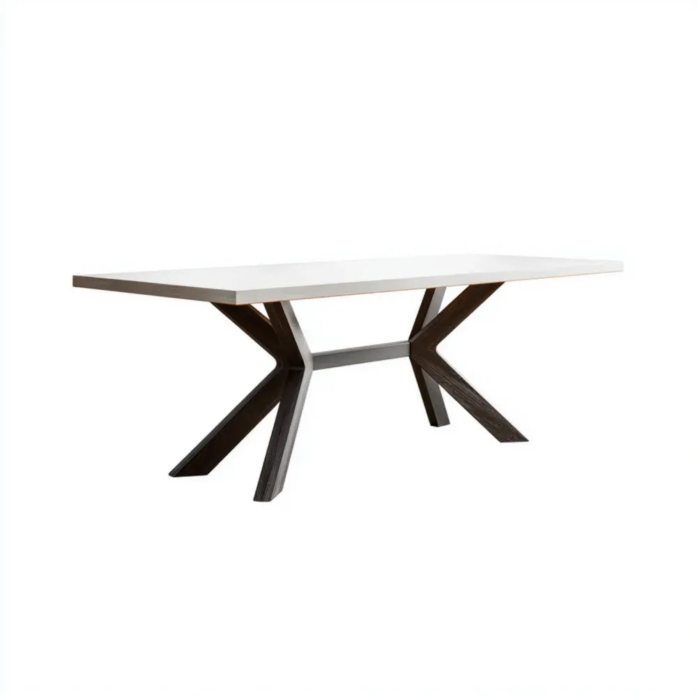 Dining Table 200x100x75 cm - White Top with Dark Wood Base - Contemporary Design